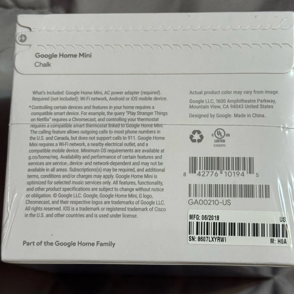 Google Home Mini Smart Speaker with Google Assistant New in the box unopened